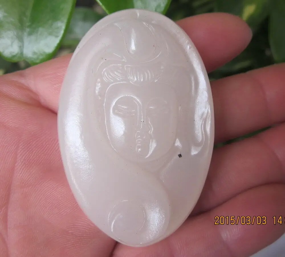 1Pc Xinjiang Hetian Jade White Jade Guanyin Kwan-Yin Pendant