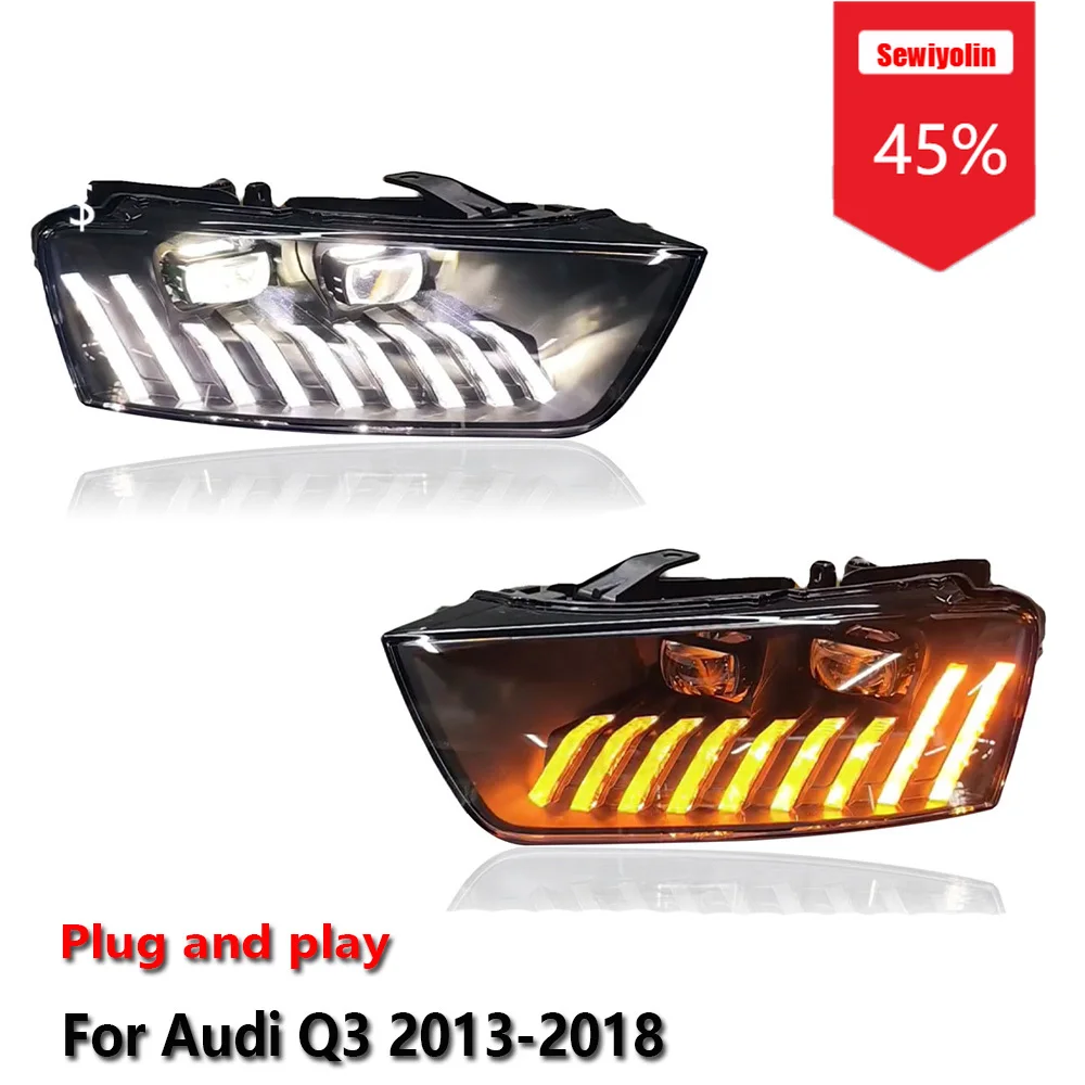 

Sewiyolin Car LED Headlight Automobile parts For Audi Q3 2013-2018 Fog DRL Brake Turn Signal Lamp Plug and Play