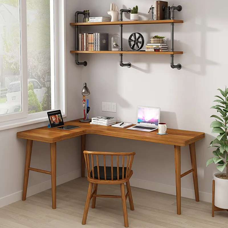 American solid wood corner desk home study L-shaped student learning