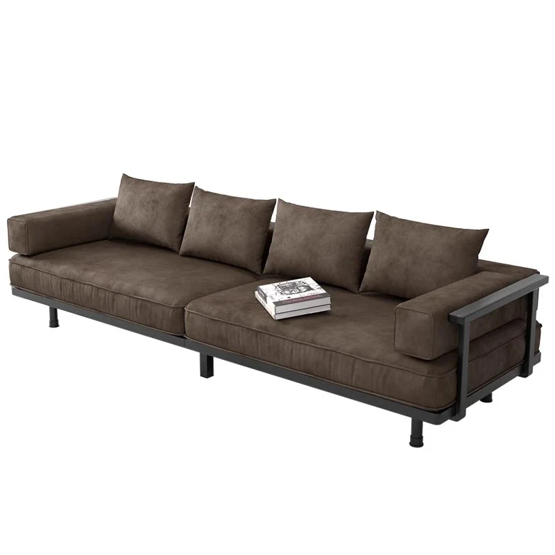 

Carbon steel minimalist sofa Italian living room small apartment straight row three-person sofa designer