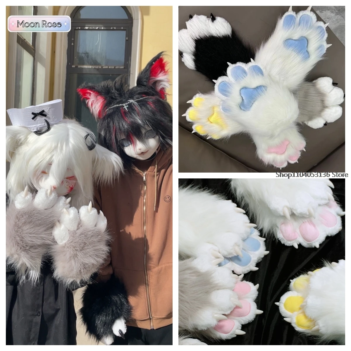 Fursuit Kigurumi Animal Cat Furry Paws Gloves Plush Kig Cosplay Costume Nail Tiger Claws For Halloween Party