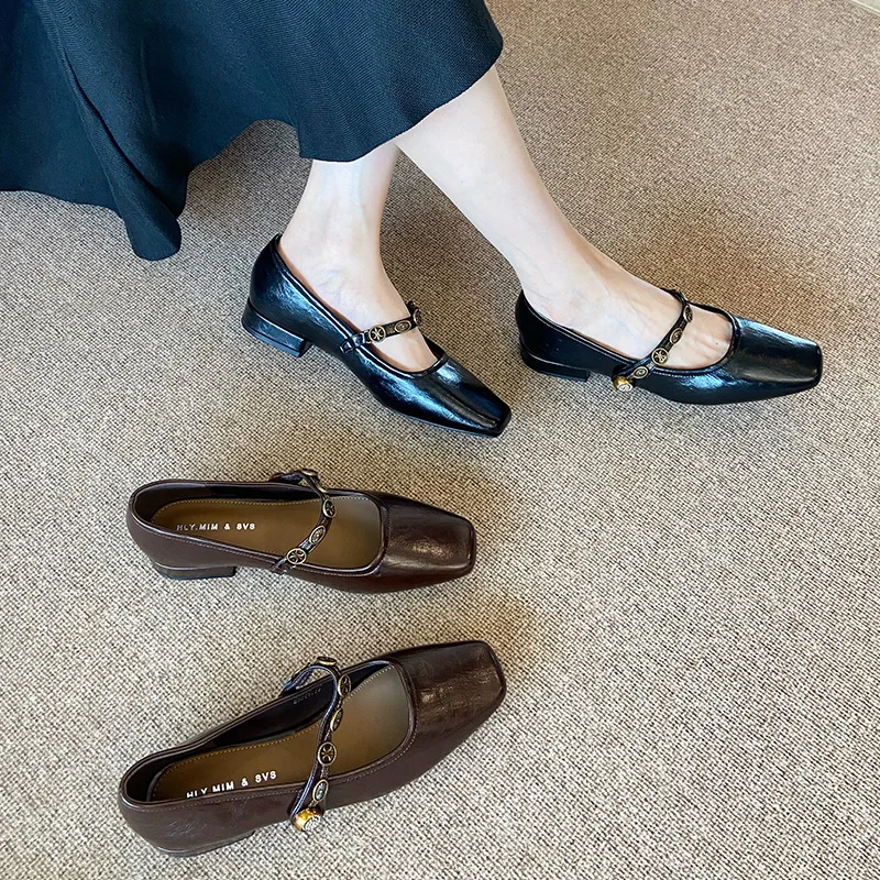 

Women Shoes Modern Leather Pumps Fashion Square Toe High Heel Shoes Girl Concise Dress Shoes
