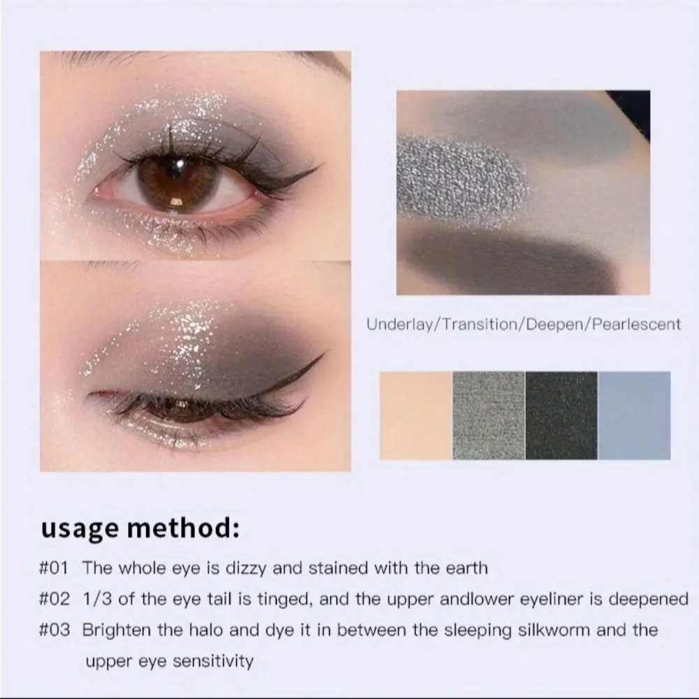 Waterproof 4 Color Eyeshadow Palette Shimmer Smoky Pearlescent Eye Plate Long Lasting Natural Blue Smoked Eye Shadow Daily Use