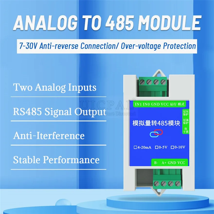 アナログMODBUS RTUプロトコル変換モジュール,0-5v,0-10v,4-20ma,rs485,2 4 8チャネル,デジタル変換モジュール