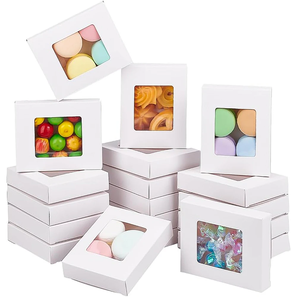 

30Packs 10x8x2cm Clear PVC Window Gift Boxes Rectangle White Kraft Paper Present Boxes for Fake Nails Mini Crafts Jewelry