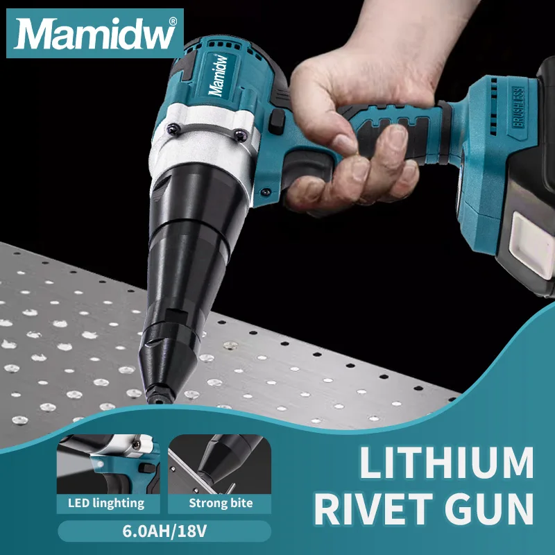 

Mamidw 2,4-5 мм бесщеточный электрический заклепочный пистолет со светодиодной подсветкой 1000N аккумуляторный пистолет для заклепок и гаек автоматический клепальный инструмент для Makita 18 В аккумулятор PIN