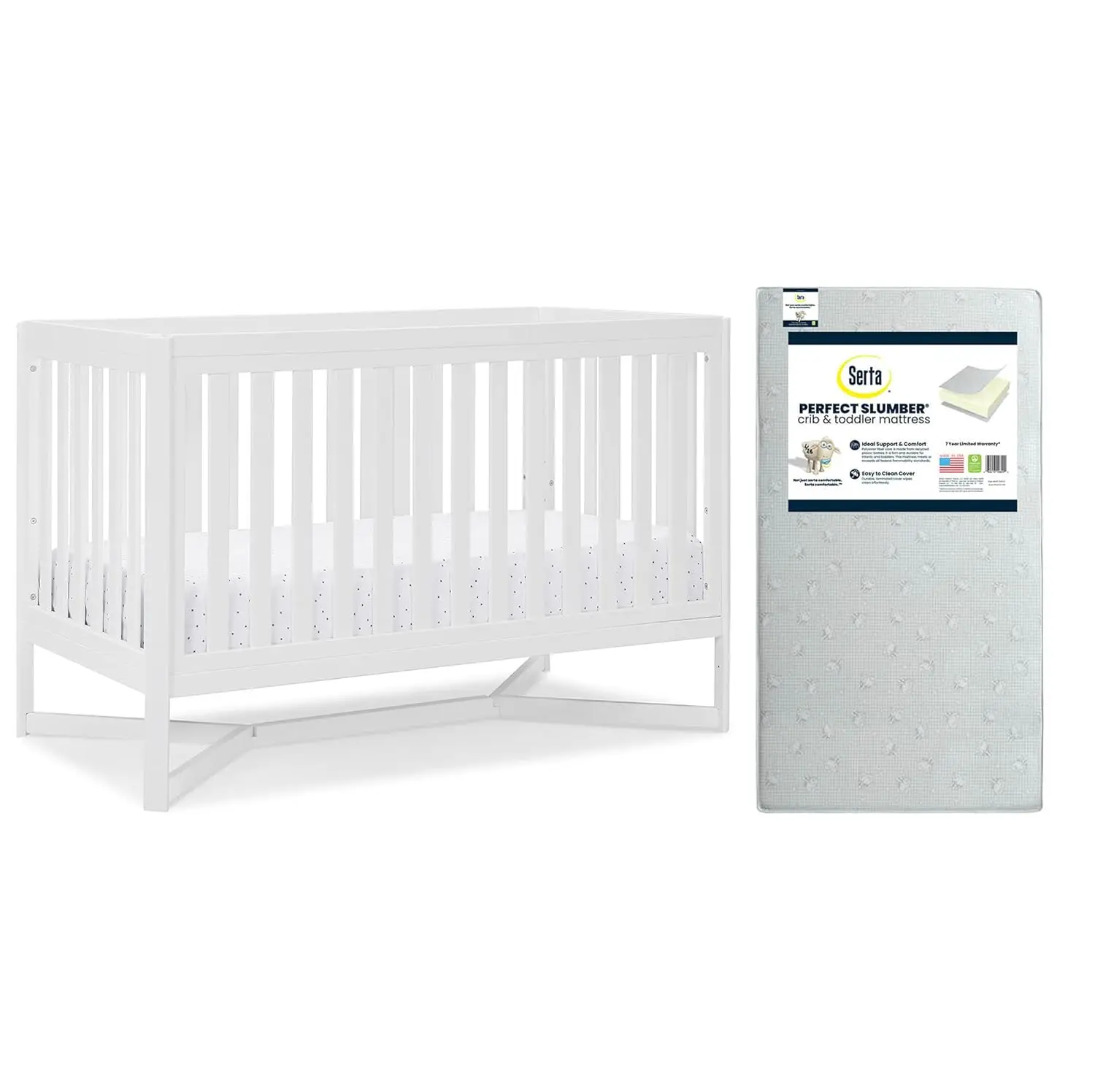 Tribeca 4-In-1 Baby Convertible Crib + Serta Perfect Slumber Dual Sided Recycled Fiber Core Crib & Toddler