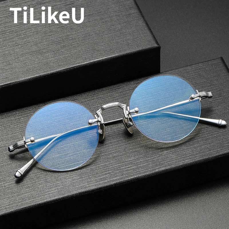 

Japanese Titanium Round Rimless Eyeglasses Frames Retro Small Frames Round Glasses Men Women Myopia Anti Spectacle Optical Frame