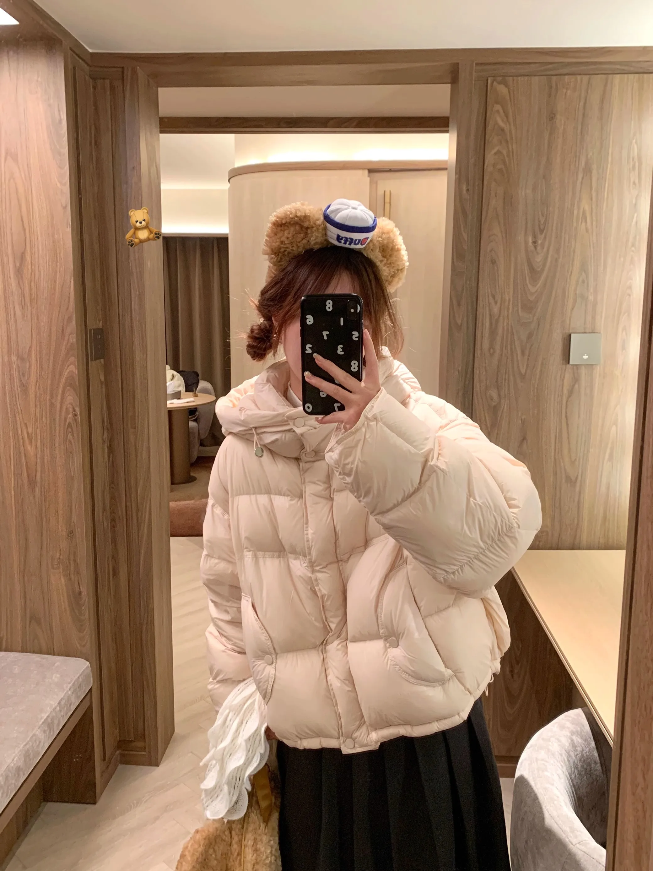 

Thiened Pink Goose down Jaet with Hood Detachable Warmth Fem Commuter Sle ort Zipper Closure White Goose Feather