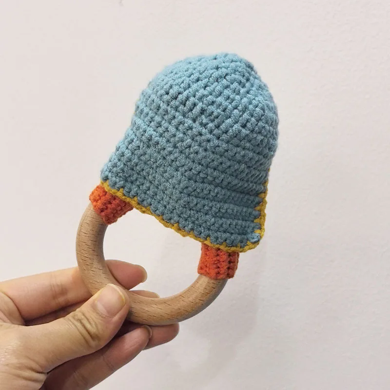 Crochet Our Lady of Fátima Rattle Wooden Teether Ring Soother Bracelet Baby Product Wooden Toys Newborn Mobile Pram Crib Gift