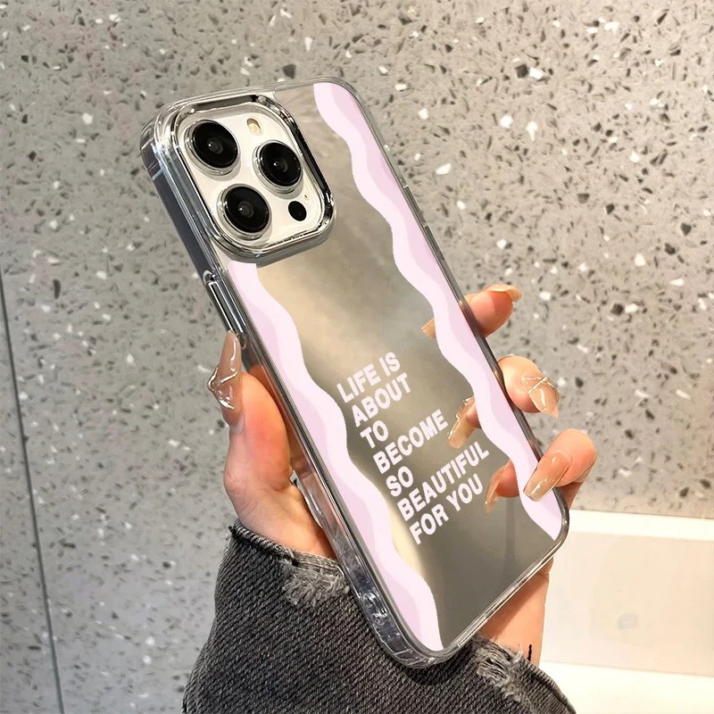 Fashion Letter Mirror Phone Case For iPhone 11 Case iPhone 14 15 16 Pro Plus 12 13 Pro Max X XS Shockproof Soft Back Cover funda