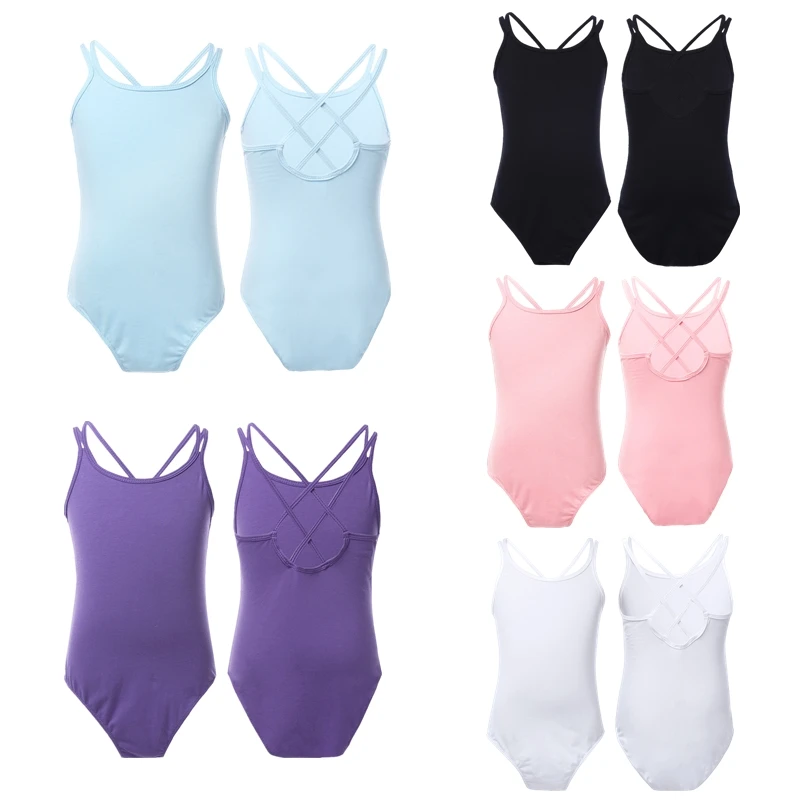 Kids Girls Ballet Leotards Double Straps Gymnastics Leotard Black Dance Bodysuit Cotton Spandex Ballerina Dance Wear Camisole