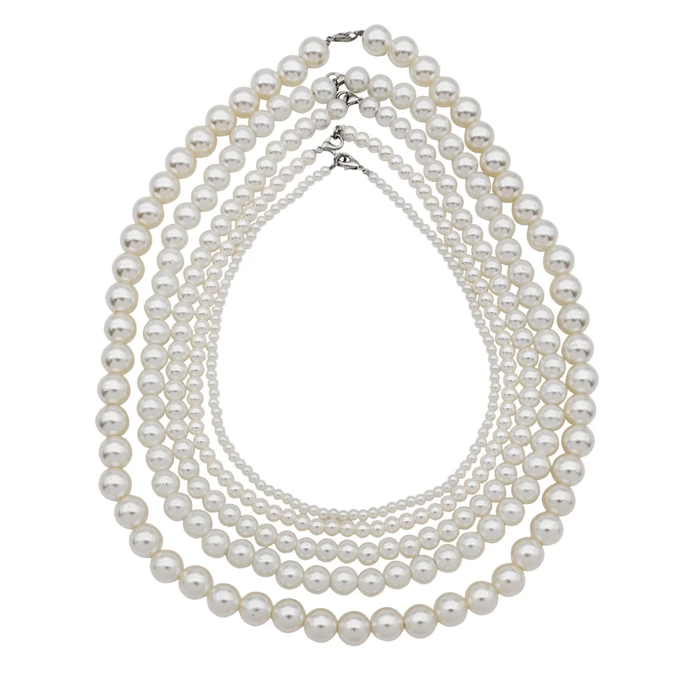 Simulated Pearl Necklaces for Women 4/6/8/10/12mm Beaded Chain Collar Choker 16/18/20/22/24inch Elegant Jewelry Accessories