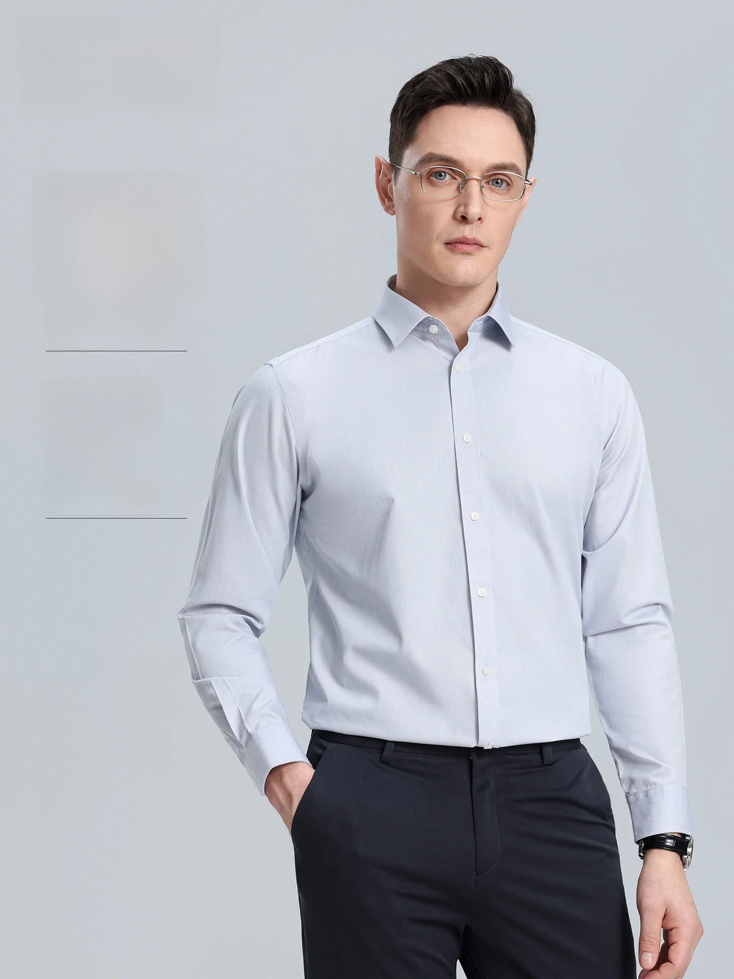 Lormen Men's Pure Cotton Long Sleeve Shirt Autumn New Business Workwear Shirt Anti-crease Standard Fit Casual Stripe Pattern