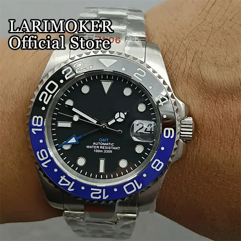 

LARIMOKER 40 мм case120 клик Безель Черный циферблат светящийся функция GMT NH34 GMT автоматические часы для мужчин браслет для устриц юбилей