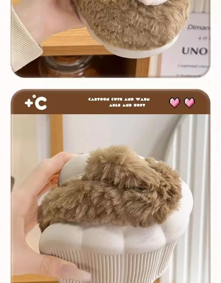 Damen-Winterhausschuhe im Bären-Design – mit Plüsch-Fleece gefütterte Hausschuhe, rutschfeste Outdoor-Slipper mit dicker Sohle und niedlichen Pfotenabdrücken – Detail 6