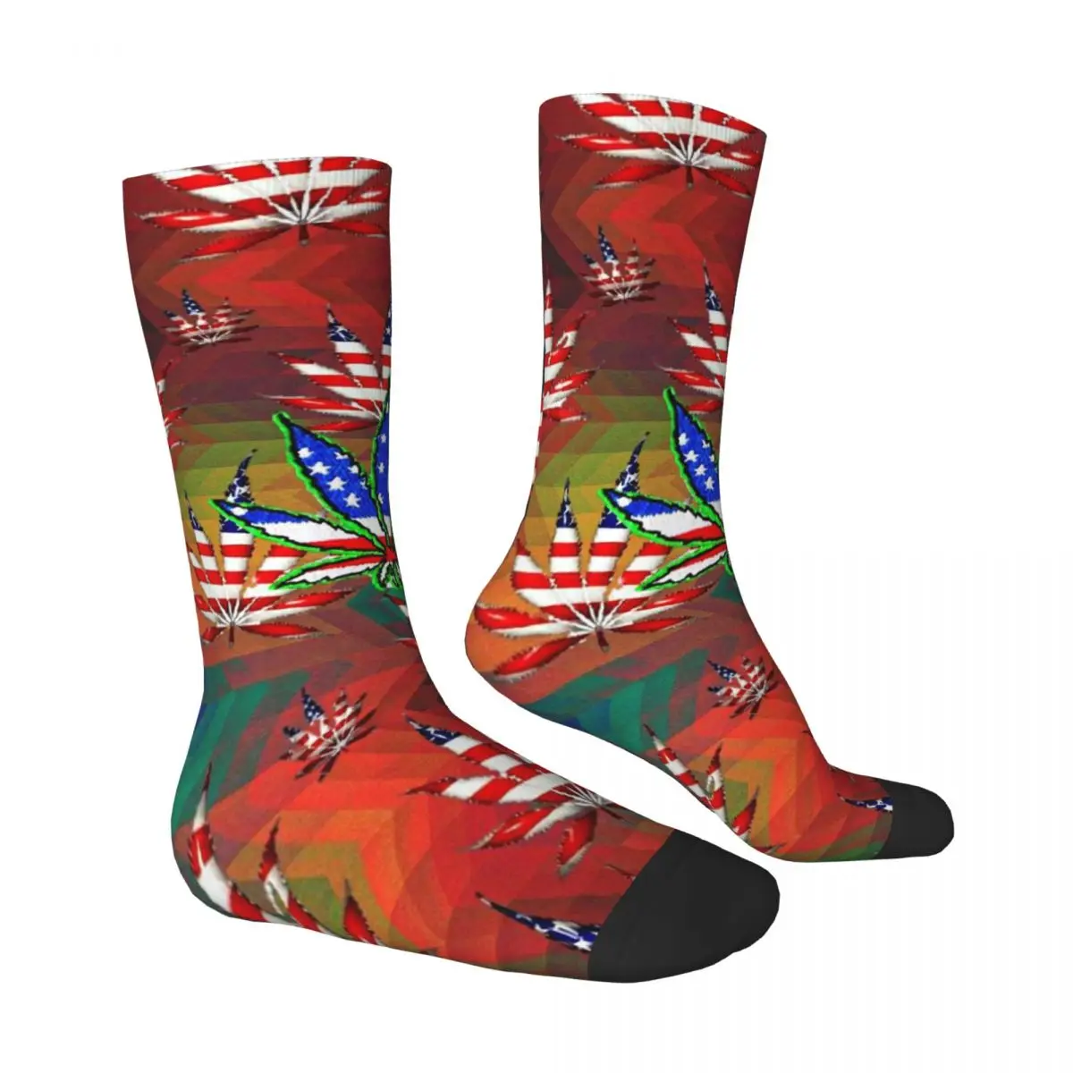 American Flag Leaf Weed Leaf Socks Male Mens Women Winter Stockings Printed