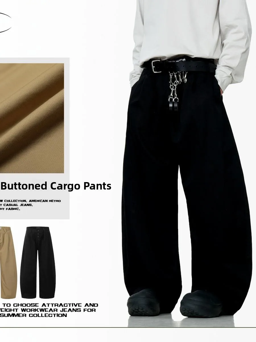 

Брюки свободного кроя с плиссировкой и 3D-декором в американском стиле, длинные, широкие, для мужчин и женщин