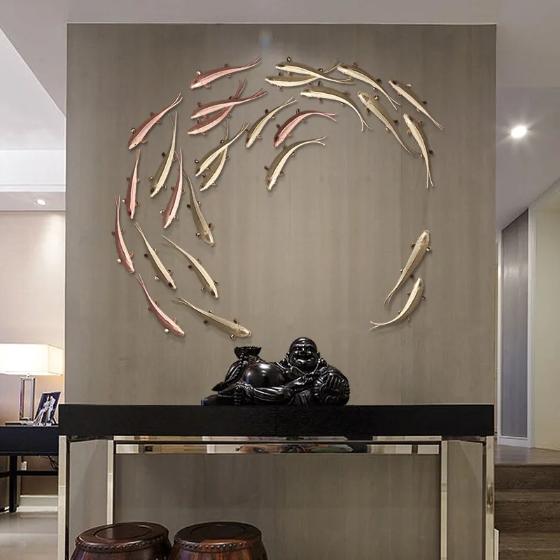 Background Wall Decoration Pendant Fish New Chinese Style Living Room Entrance Three-Dimensional Creative Wall Decoration