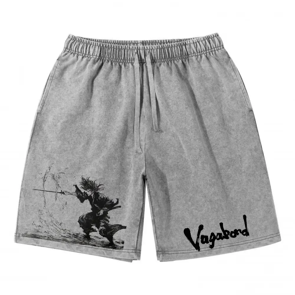 

Anime Vagabond Shorts Vintage Washed Manga Miyamoto Musashi Sports Shorts DTG Printing Short Pants Y2K Half Pant Board Man Girl