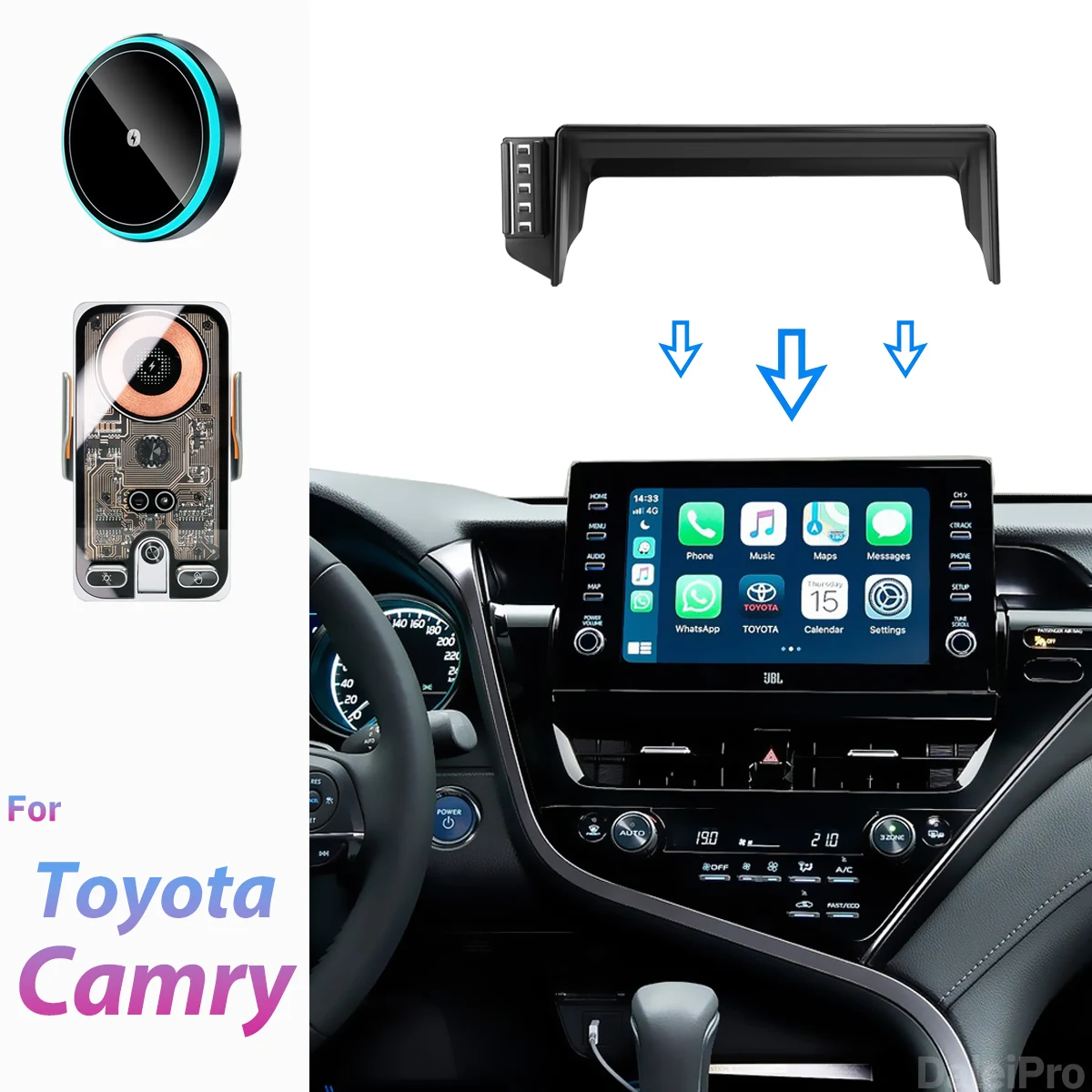 Für Toyota Camry Hybrid XV70 2021 2022 Auto-Handyhalterung Bildschirm-Fixierclip Kabelloses Ladegerät Maßgefertigte Handy-Bildschirmhalterung – Detail 1