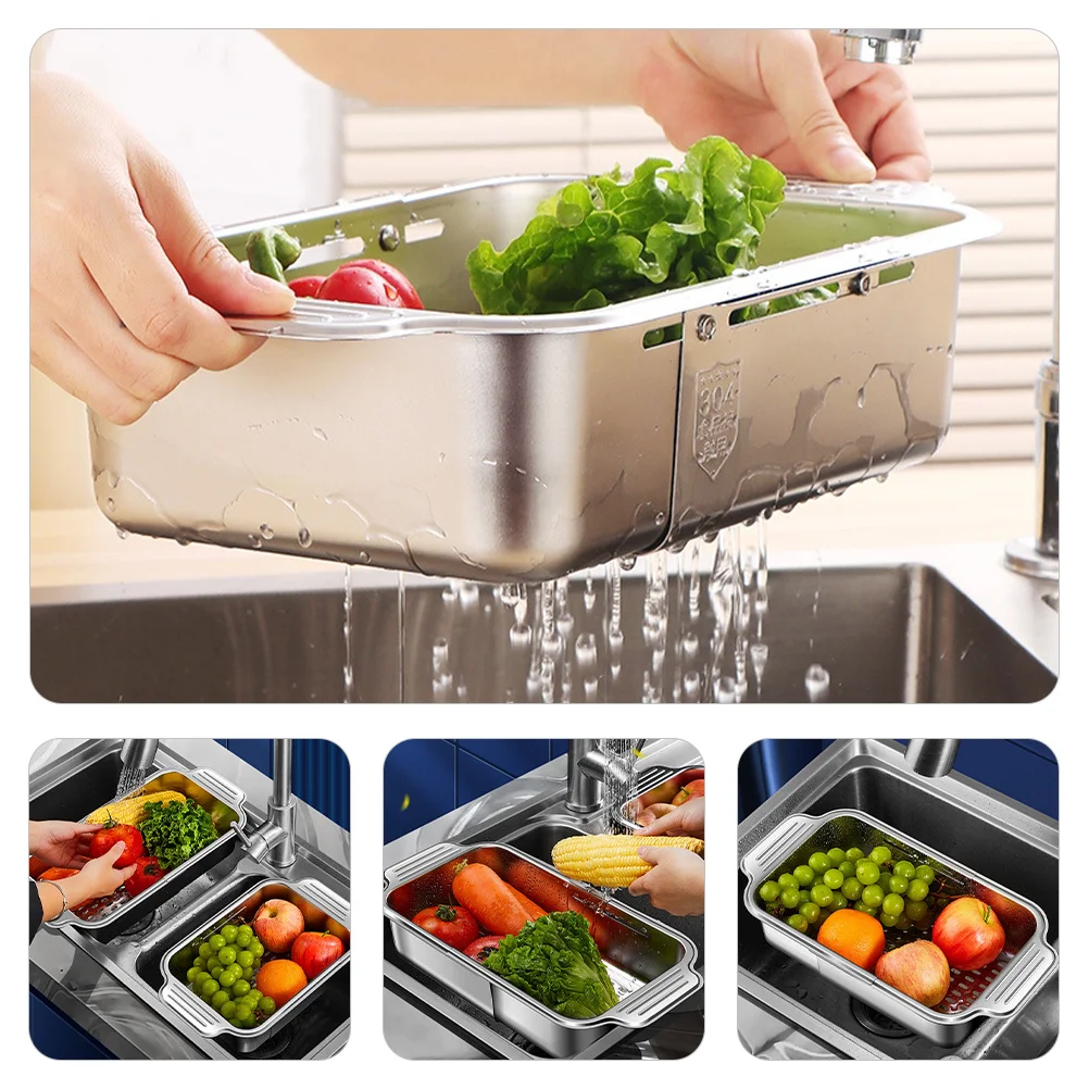 

Stainless Steel Drain Basket for Kitchen Sink Extendable Strainer Basket Vegetable Fruit Washing Drainage Tool with Smooth Edges