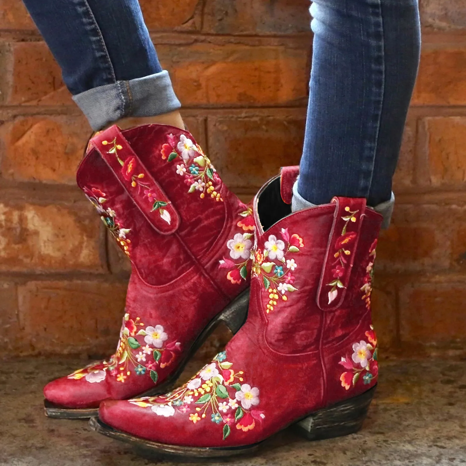 Western Boots Cowboy Boots Women Autumn Winter Warm Embroidery Plested Retro Boots Cowboy Platform Shoes Boots Footwear Booties