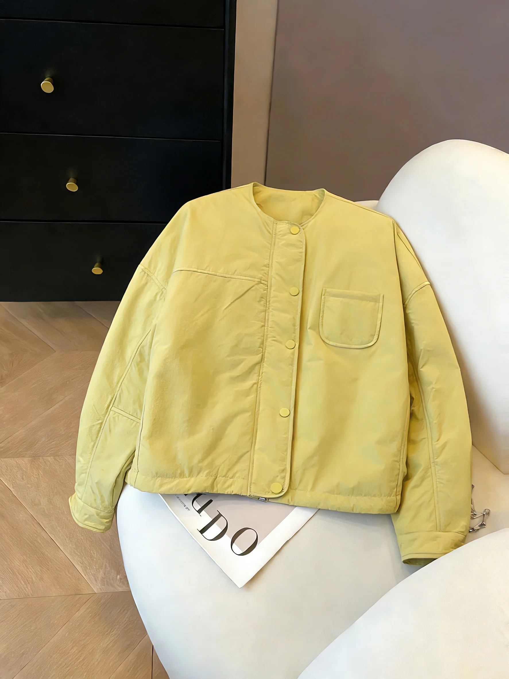 

Korean Sle Casual Color round Ne ort Cotton Jaet for Men And Women Loose Fit Autumn Winter Versatile Couples Co...