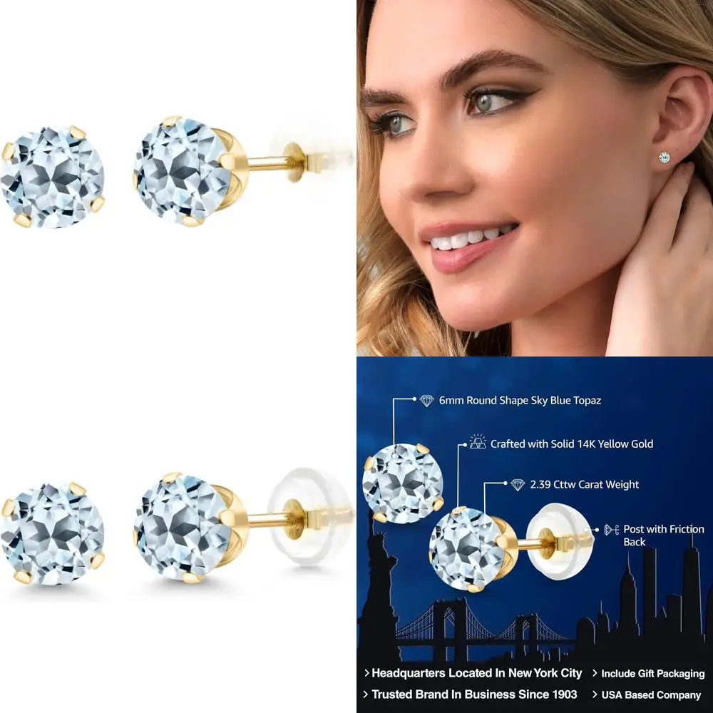 

Серьги-пусеты с круглым камнем-талисманом из золота 14K, 6 мм, унисекс
