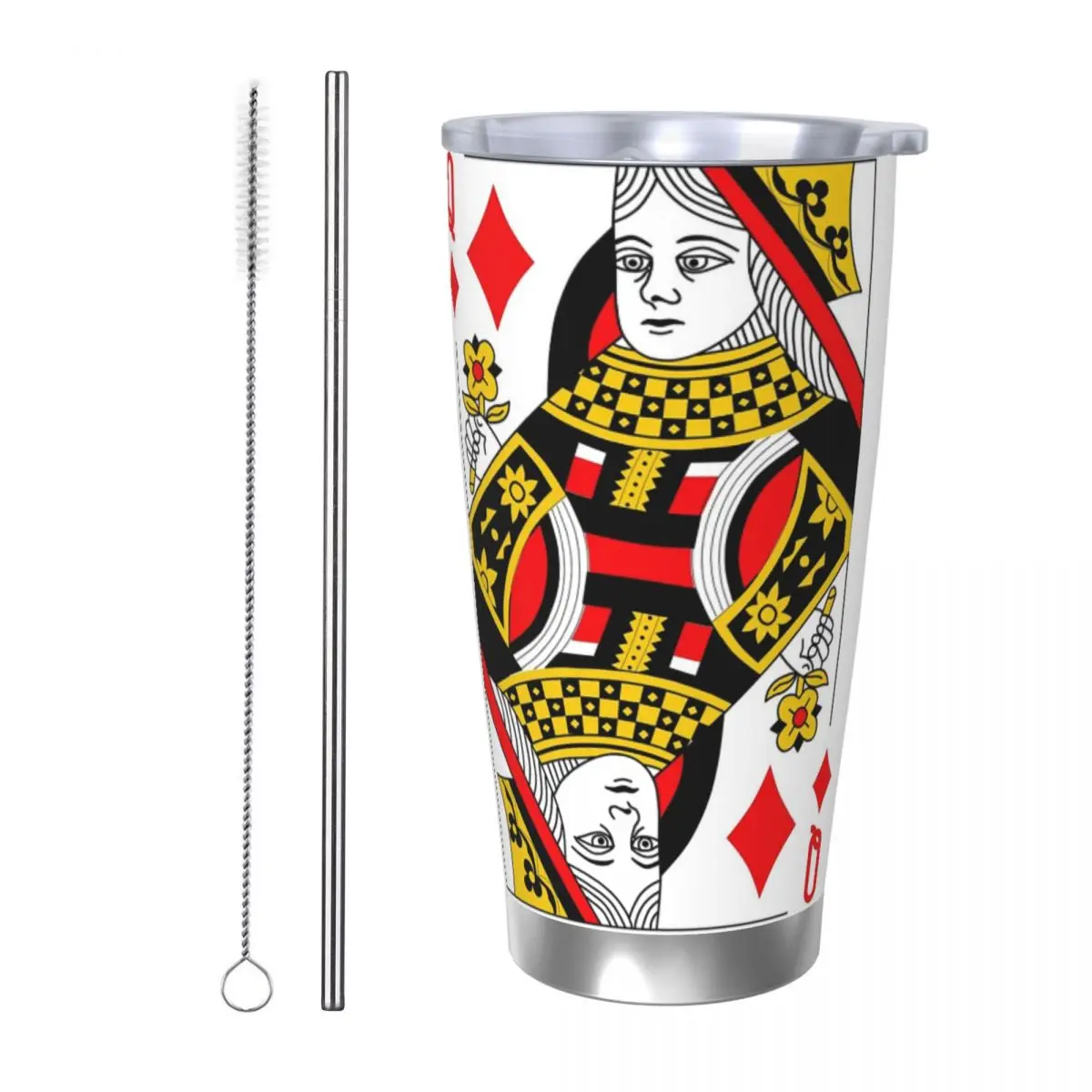 

Классическая колода карт Queen Of Diamonds Казино Покер Q Diamonds Стакан из нержавеющей стали Вакуумная изоляционная кружка Термохолодные чашки 20 унций