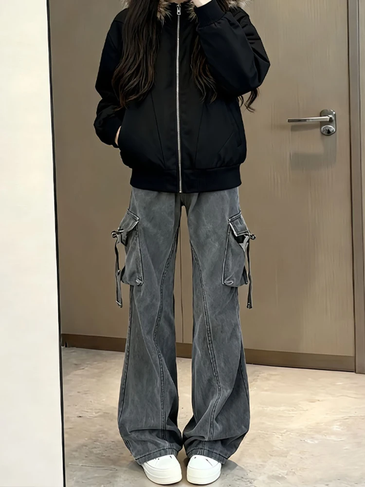 

American Retro Washed Workwear Jeans Men's High Street Autumn Winter Wide Leg Pants Casual Wear Durable Loose Fit Jeans