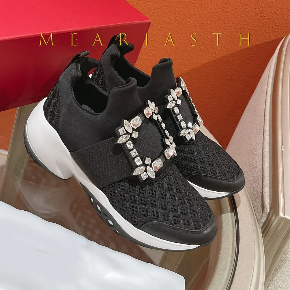 

2025 size 41 NEW Women crystal Sneakers with wedge Shoes Luxury Platform lace up Sport Trainers Rhinestone Fashion Casual shoes