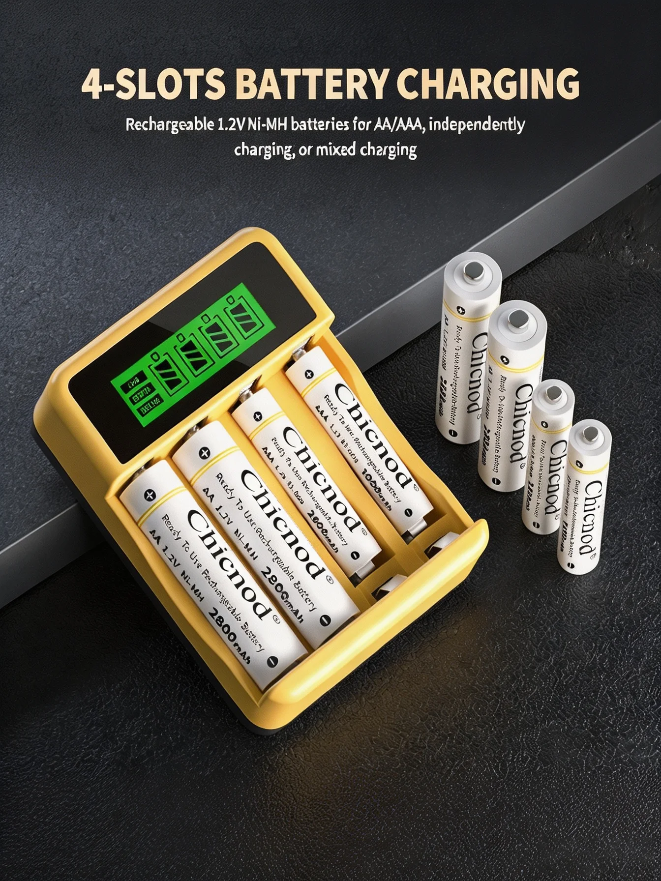 Ładowarka do akumulatorów Chicnod LCD012 AA AAA Ni-MH Ni-Cd, 4-gniazdowa ładowarka z wyświetlaczem LCD, inteligentna ładowarka USB Type-C — zdjęcie produktu 7
