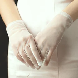 WG002 Simple Handmade Women Wedding Bridal Short White Gloves Breathable Tulle Wrist Finger Brides Bridesmaid Handschuh