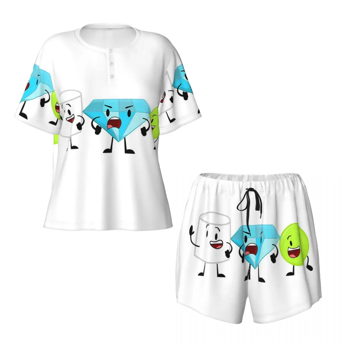 BFDI Inanimate Insanity , All Characters Round Neck Short Sleeves Nightdress for Sleeping Sleepshirts Women Soft