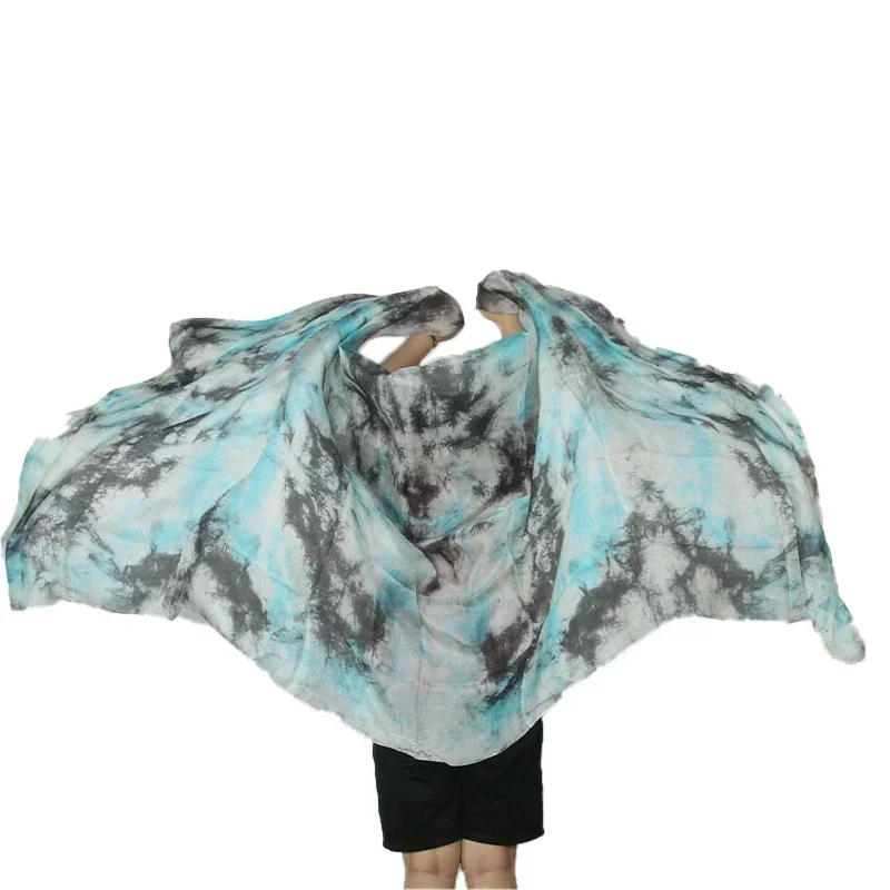 Jedwabny szal do tańca brzucha, barwiony metodą tie-dye, welony do tańca brzucha, lekkie szale damskie do tańca brzucha, gradientowy jedwabny welon do występów.