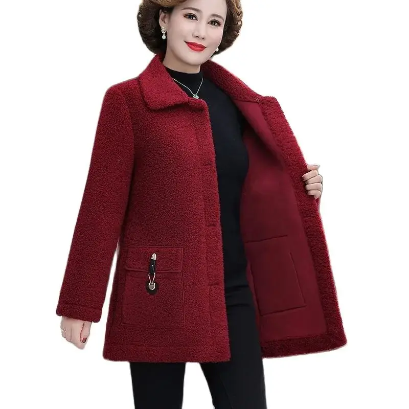 

Middle-Age Women Clothing Thick Imitation Lamb Wool Coat Winter Jacket Parkas Mid-Length Granular Velvet Coat Female Outerwear