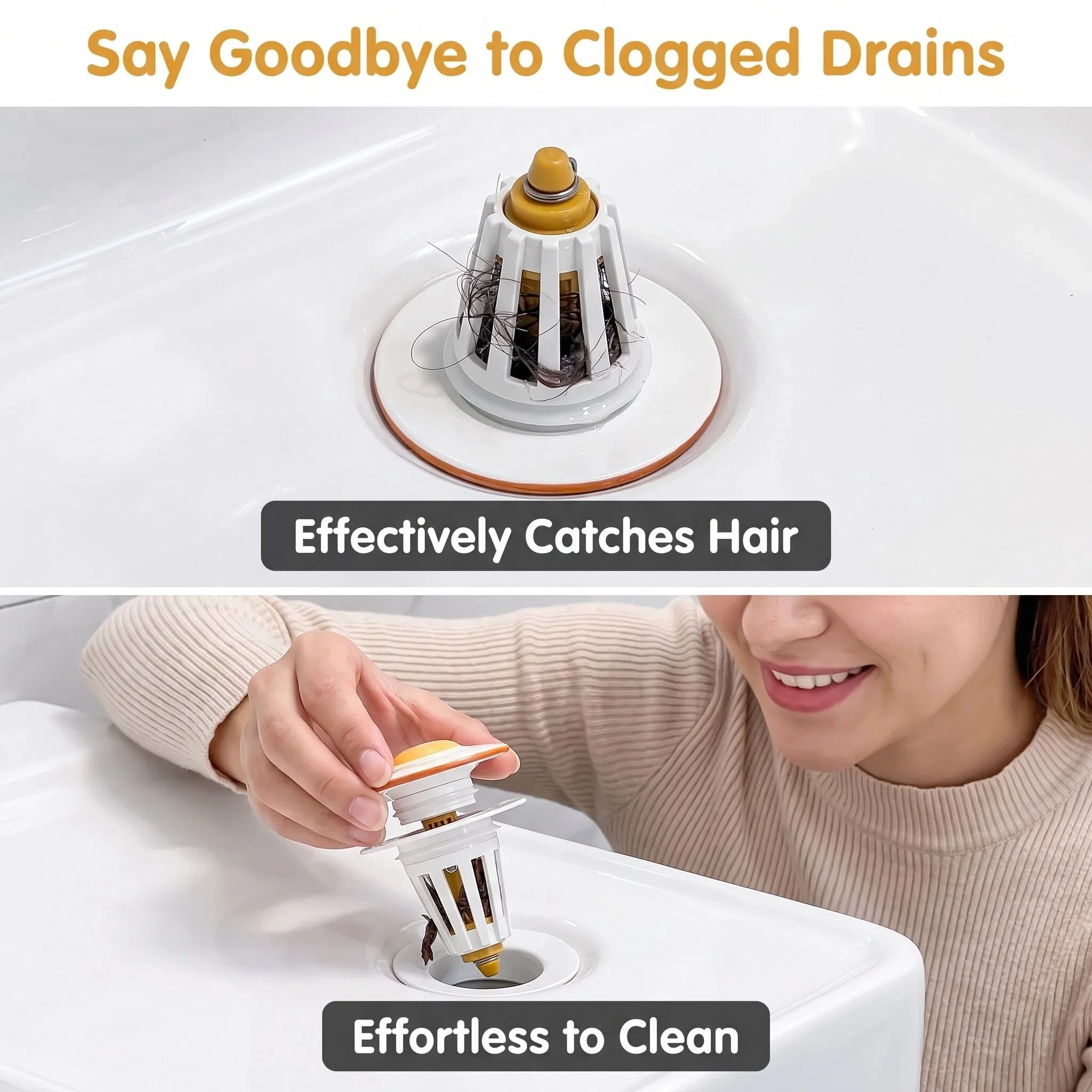 Cute Egg Shape Plastic Pop-Up Press-Type Anti-Odor Sink Drain Stopper, Core and Plug for Bathroom Wash Basin and Vanity