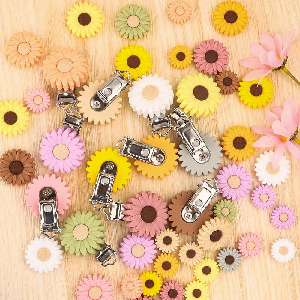 2/3/10Pcs Blume Silikon Perlen Daisy Schnuller Clip Food Grade Silikon DIY Baby Schnuller Kette Für schmuck Machen Focal Perlen