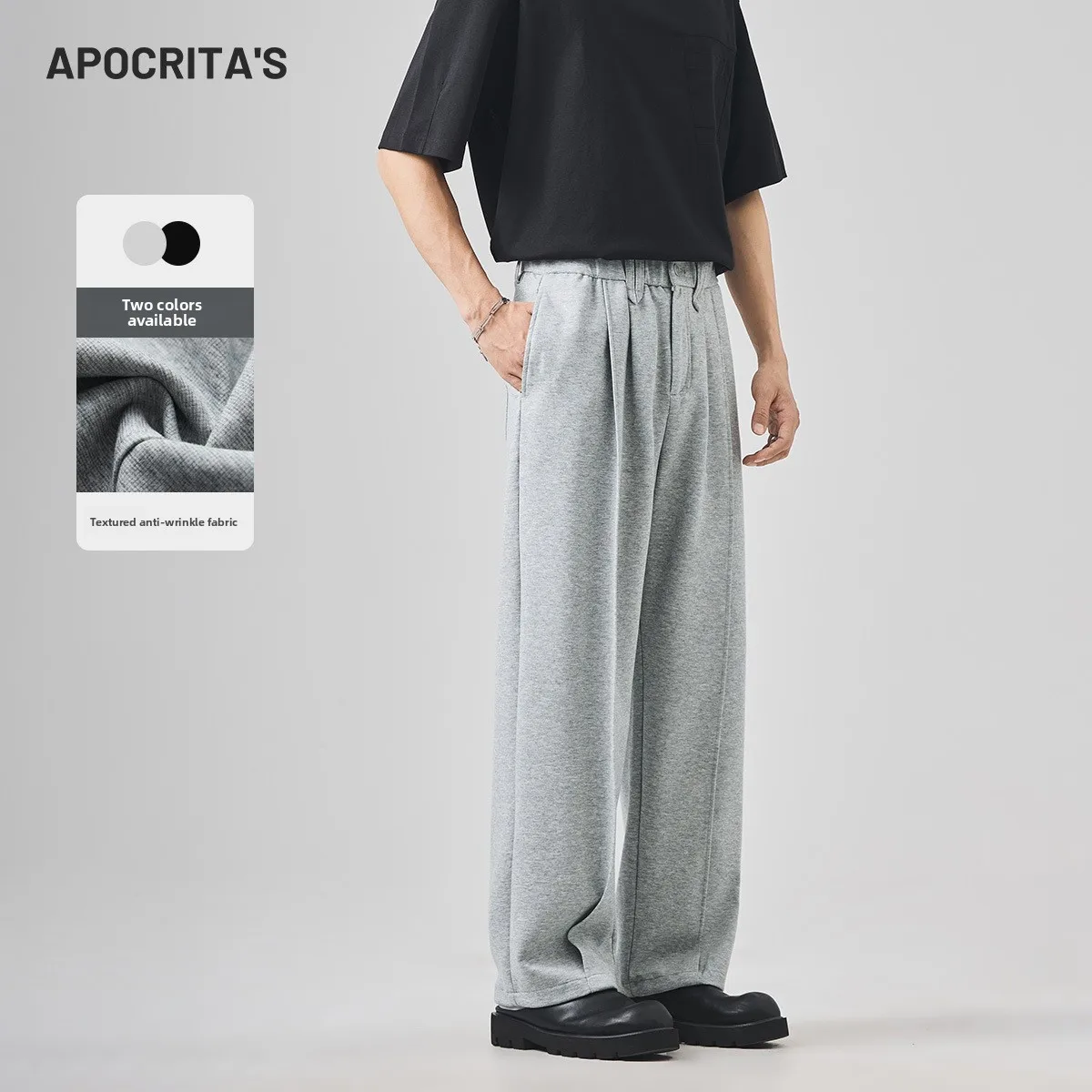 

Men's Casual Knitted Sport Pants Spring Loose Straight Leg Elastic Leisure Trousers Anti-Wrinkle Long Pants Draping Effect