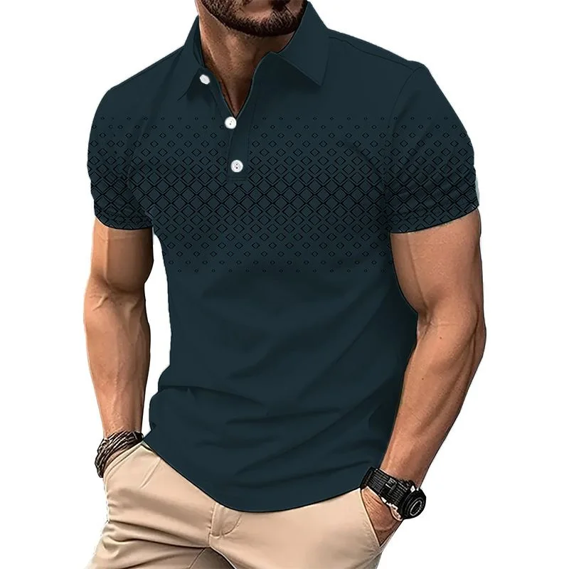 Men's Business Casual 3D Print Polo Shirt Formal Work Street Polyester Short Sleeve Turndown Polos Summer EUROPEAN Measurement