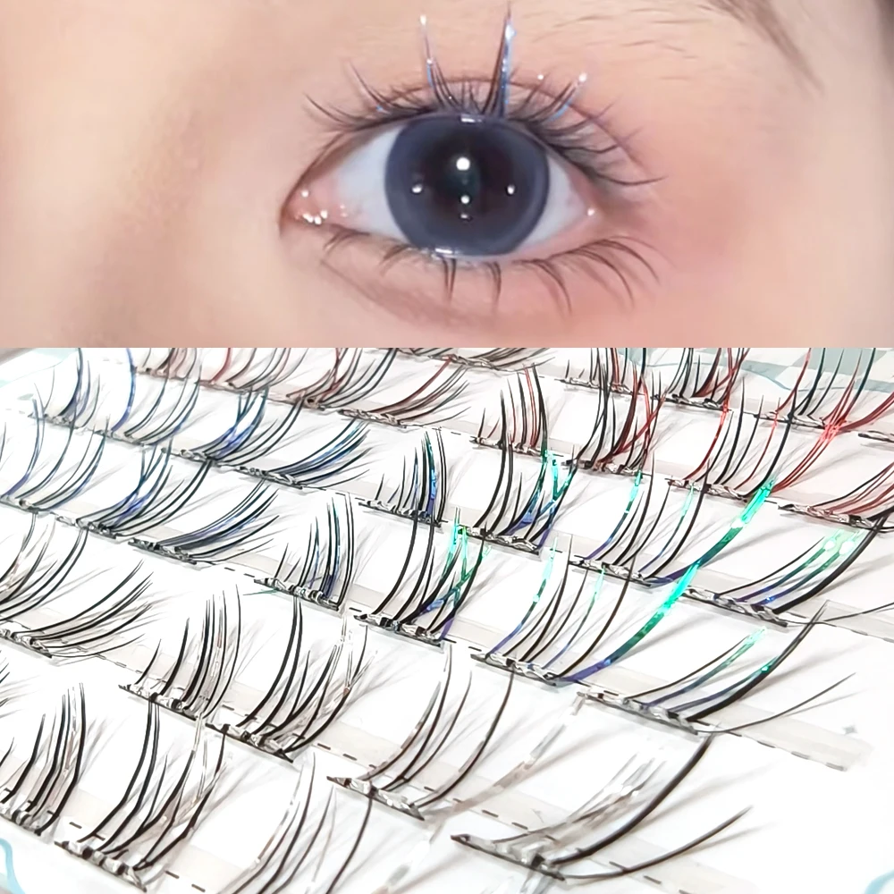 Colorful Indidual False Eyelashes Extension Laser Segmented Eye Lashes Handmade Natural Party Holloween Xmas Shinny Eyelash Tool