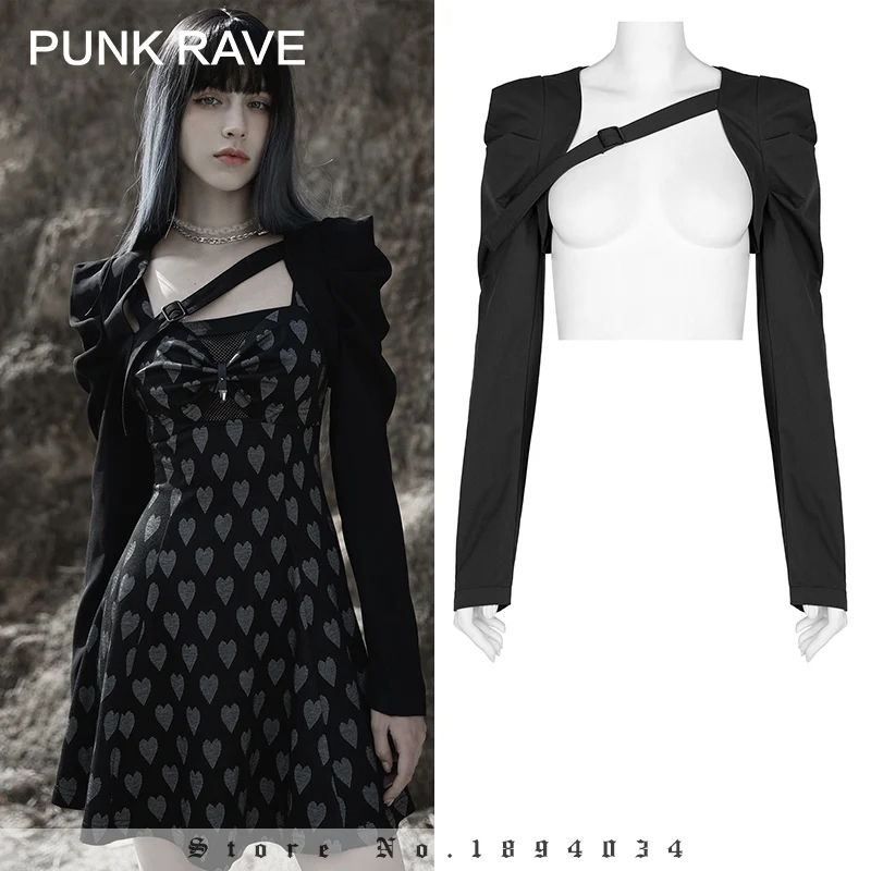 

PUNK RAVE Women's Dark Puff Sleeve Small Coat Twill Woven Fashion Personality Versatile Black Short Jacket Spring/Autumn