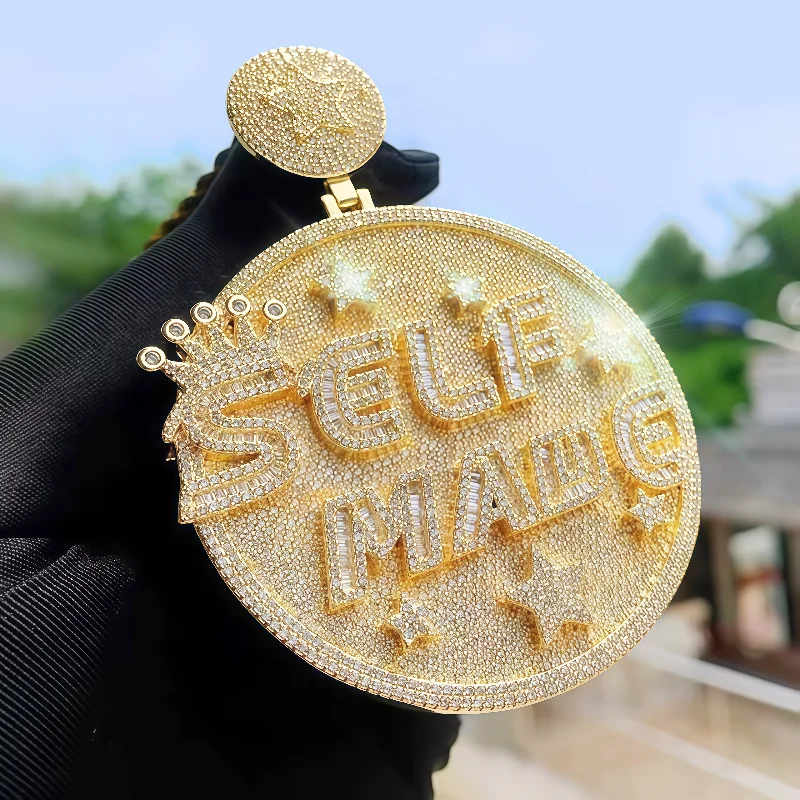 

Hip-Hop Men's Pendant Necklace MADE BY ME Five-Pointed Star Disc Inlaid With Cubic Zirconia Pendant With 24 Inch Chain