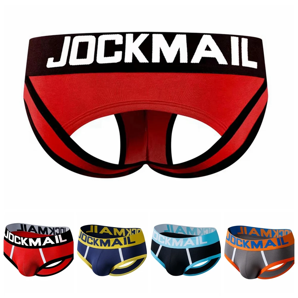 JOCKMAIL Brand Men Underwear open back Sexy Hollow Crotch BOTTOMLESS Cotton Men Briefs Backless Buttocks cueca Gay Underwear