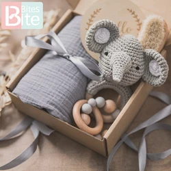 1set asciugamano da bagno roba per bambini coperta di cotone uncinetto sonaglio prodotti per bambini giocattolo madre bambini scatola regalo fotografia puntelli