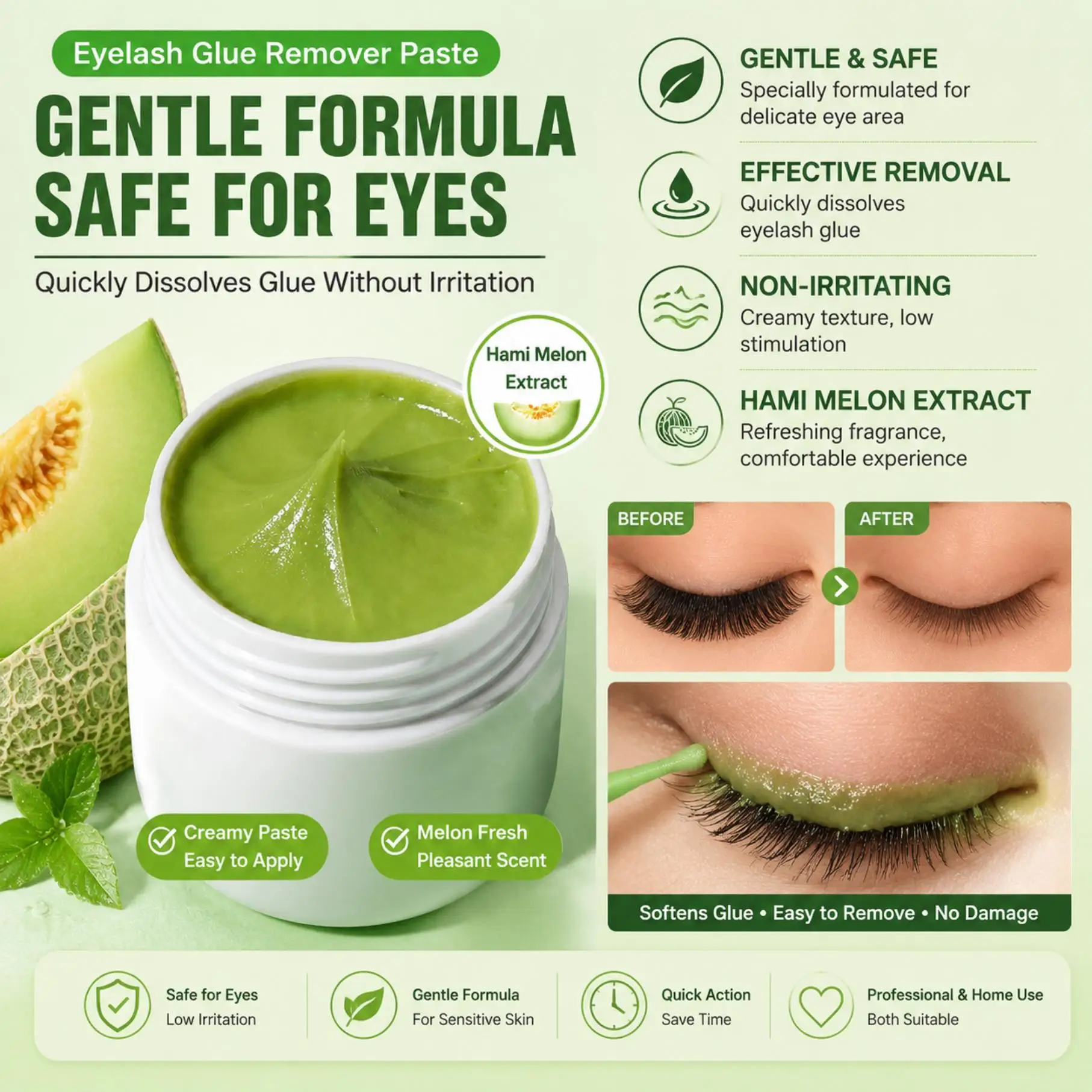 Lash Extensions Remover Cream - 20g Professional Makeup Tool, Gentle on Eyes, Excellent for Eyelash Glue Removal