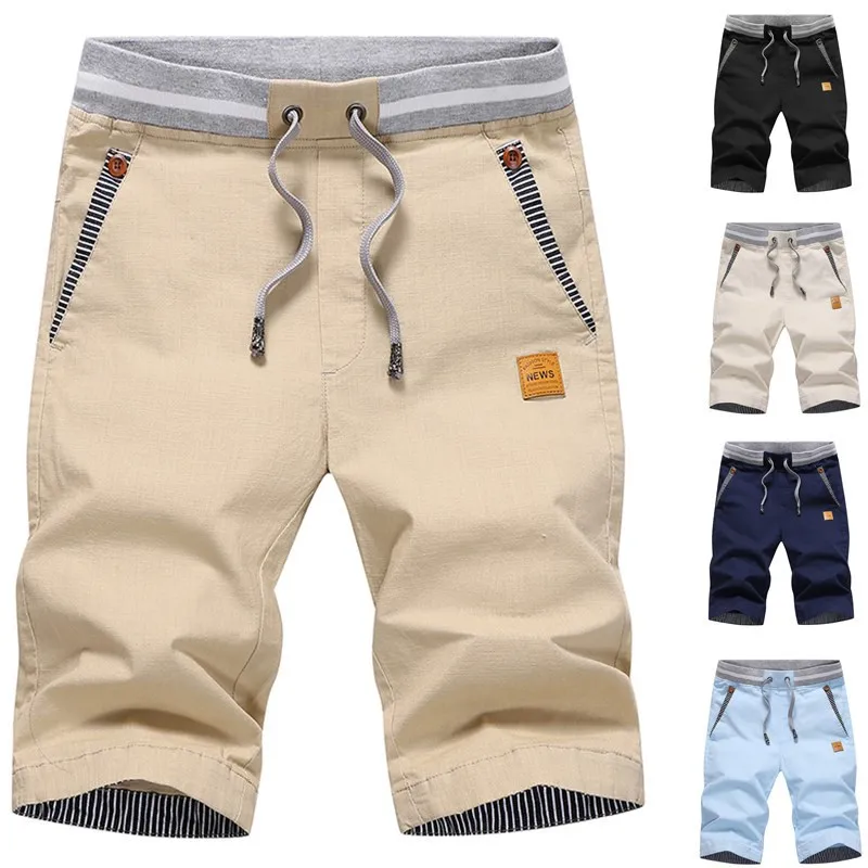 Summer Casual Shorts Men New Cotton Hot Breathable Joggers Breeches Sweatshorts Male Elastic Waist Knee-Length Pants Men