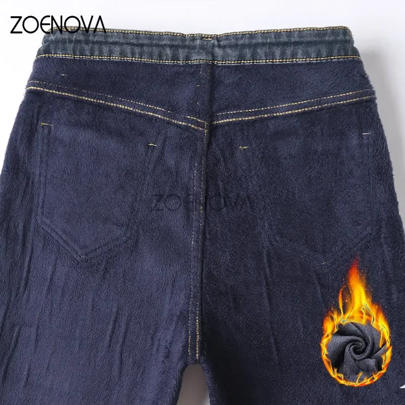 Imagem -05 - Zoenova 2023 Inverno Velo Novo Meados da Cintura Tornozelo Solto Mulher Reta Cortada Clássico Casual Roupas Jeans Calças Perna Larga Senhora