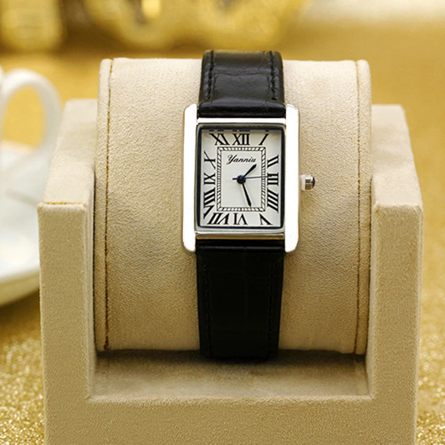 Picture 5: New Simple Square Rome Women's Wristwatch Top Quality Leather Strap Quarts Watch Neutral Couple Watch  Sapphire Ladies Watch